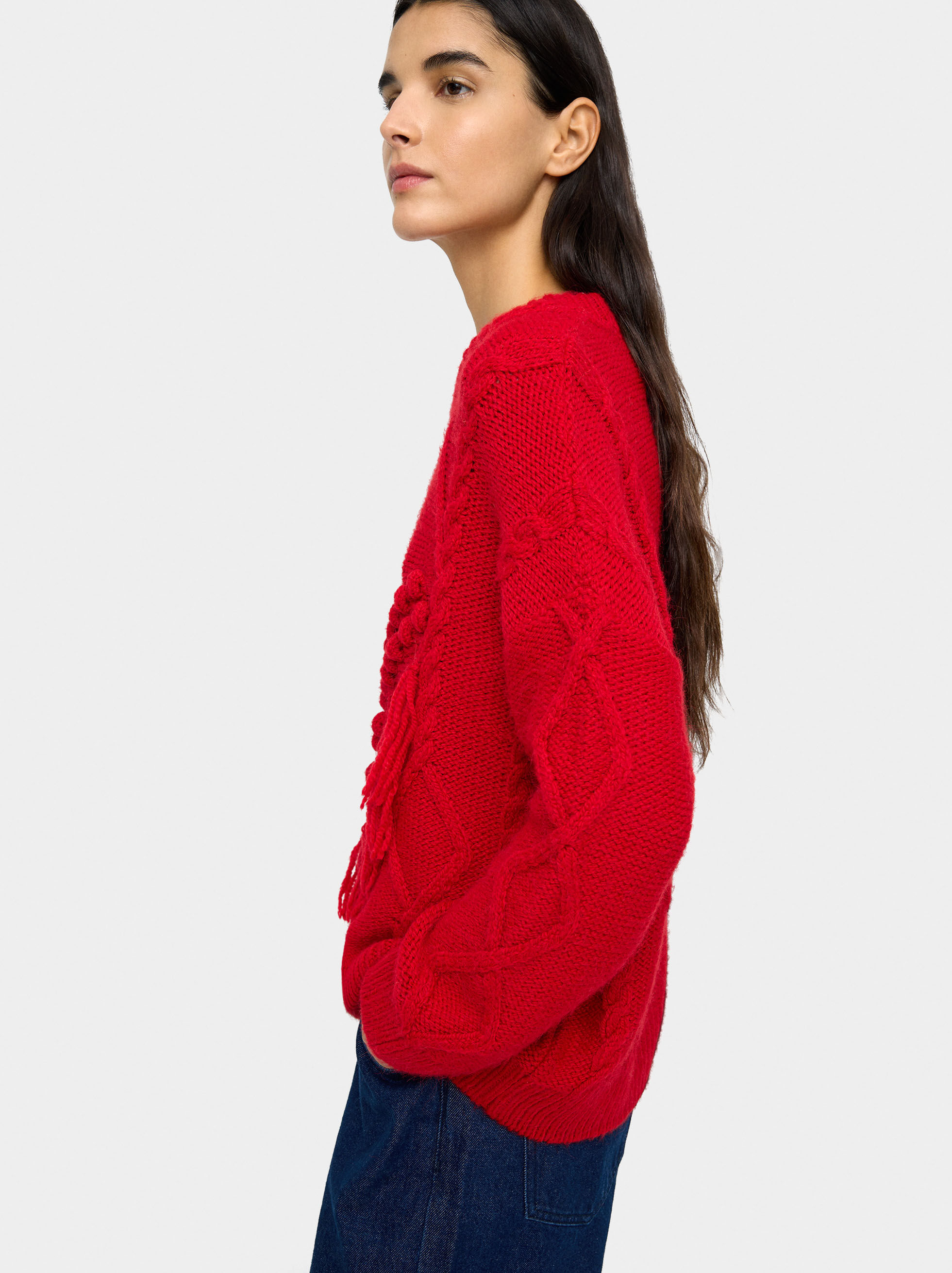 Pull en maille avec franges et relief