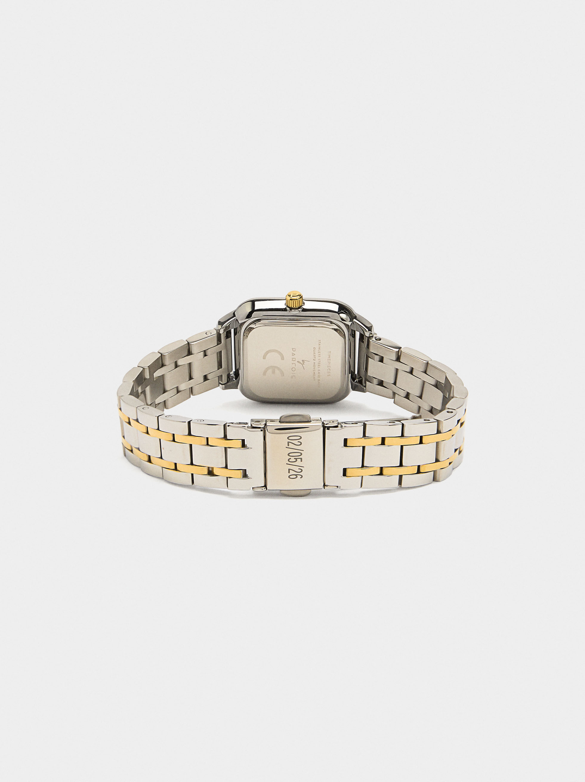 Montre carrée bi-matière bracelet en acier