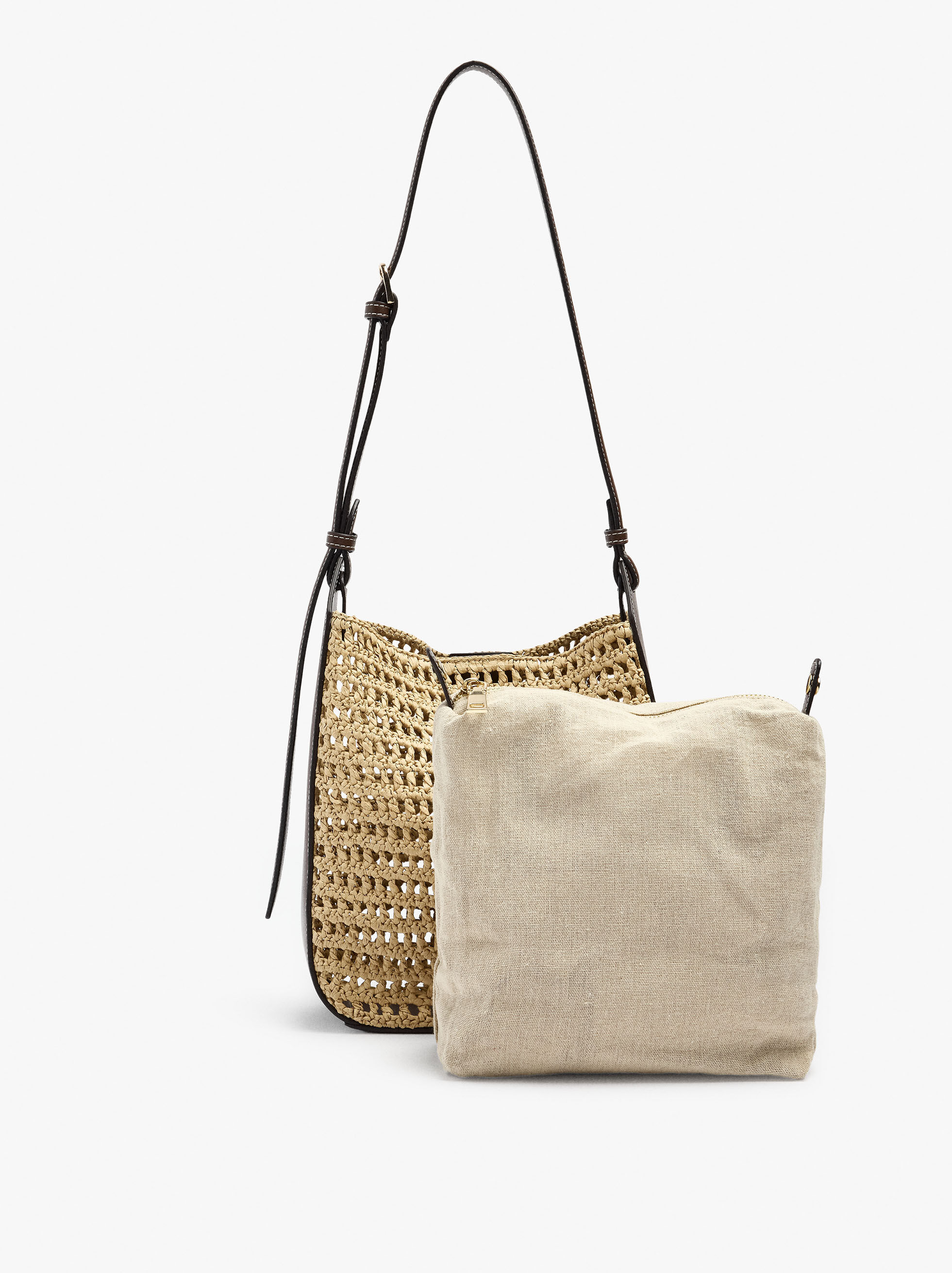 Sac à main effet paille avec poche amovible