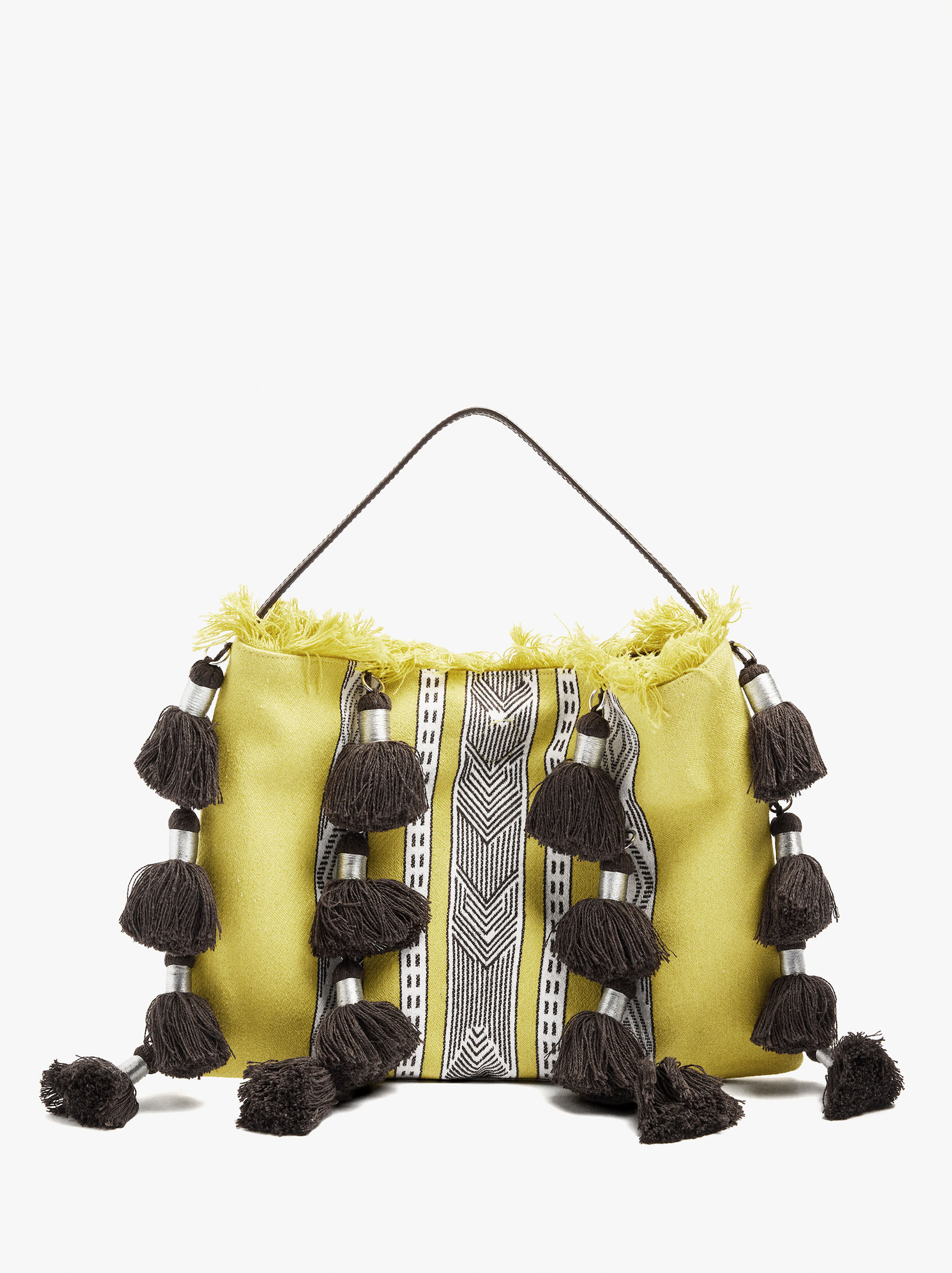 Sac à main en tissu avec pompons