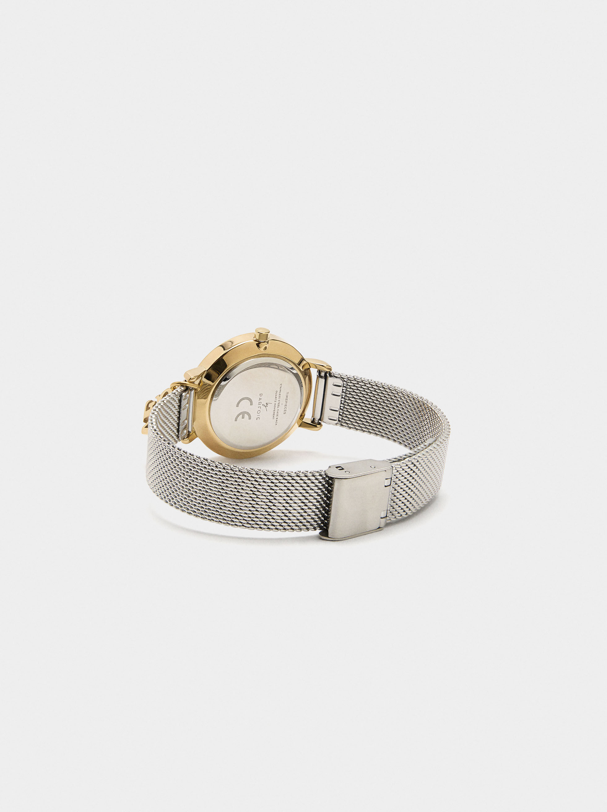 Montre bicouleur avec bracelet métallique et charm