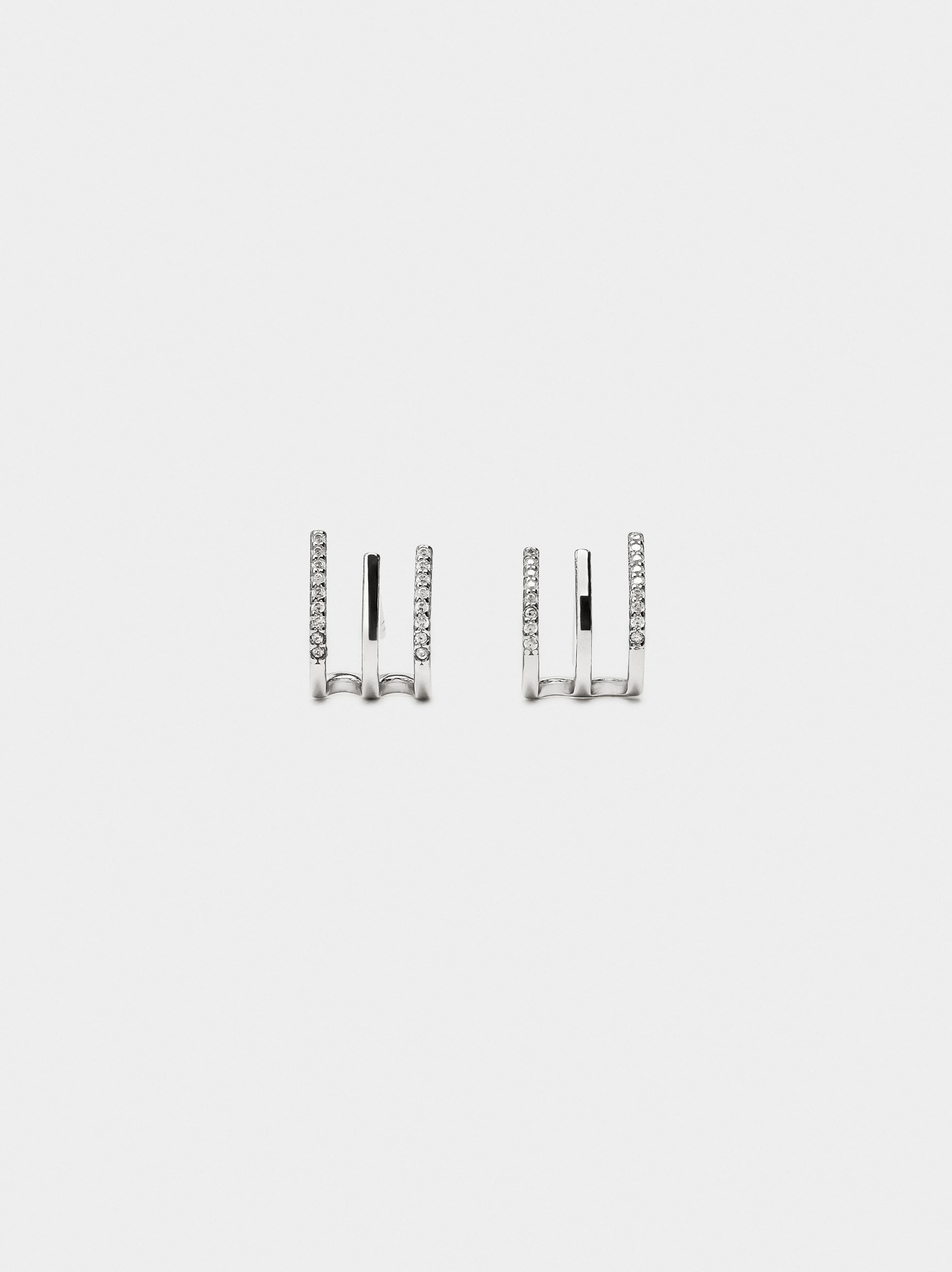 Boucles d'oreilles effet triple zircons - argent 925
