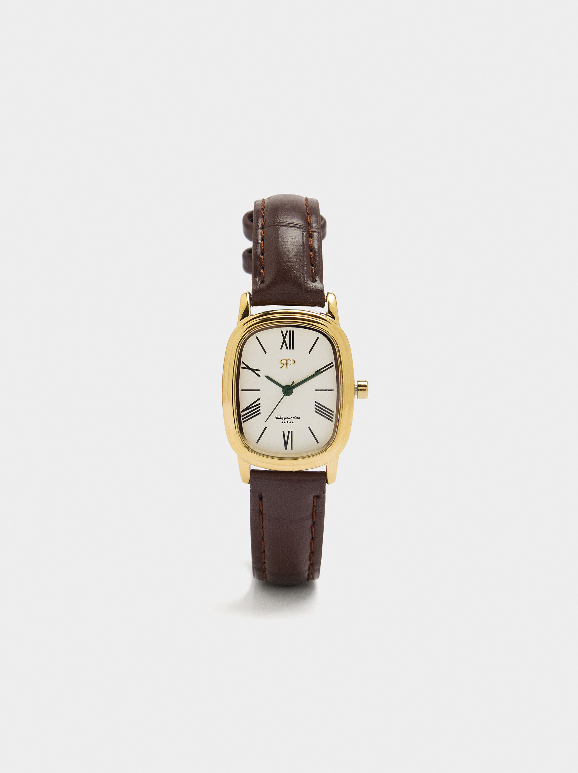 Montre rectangulaire avec bracelet effet cuir