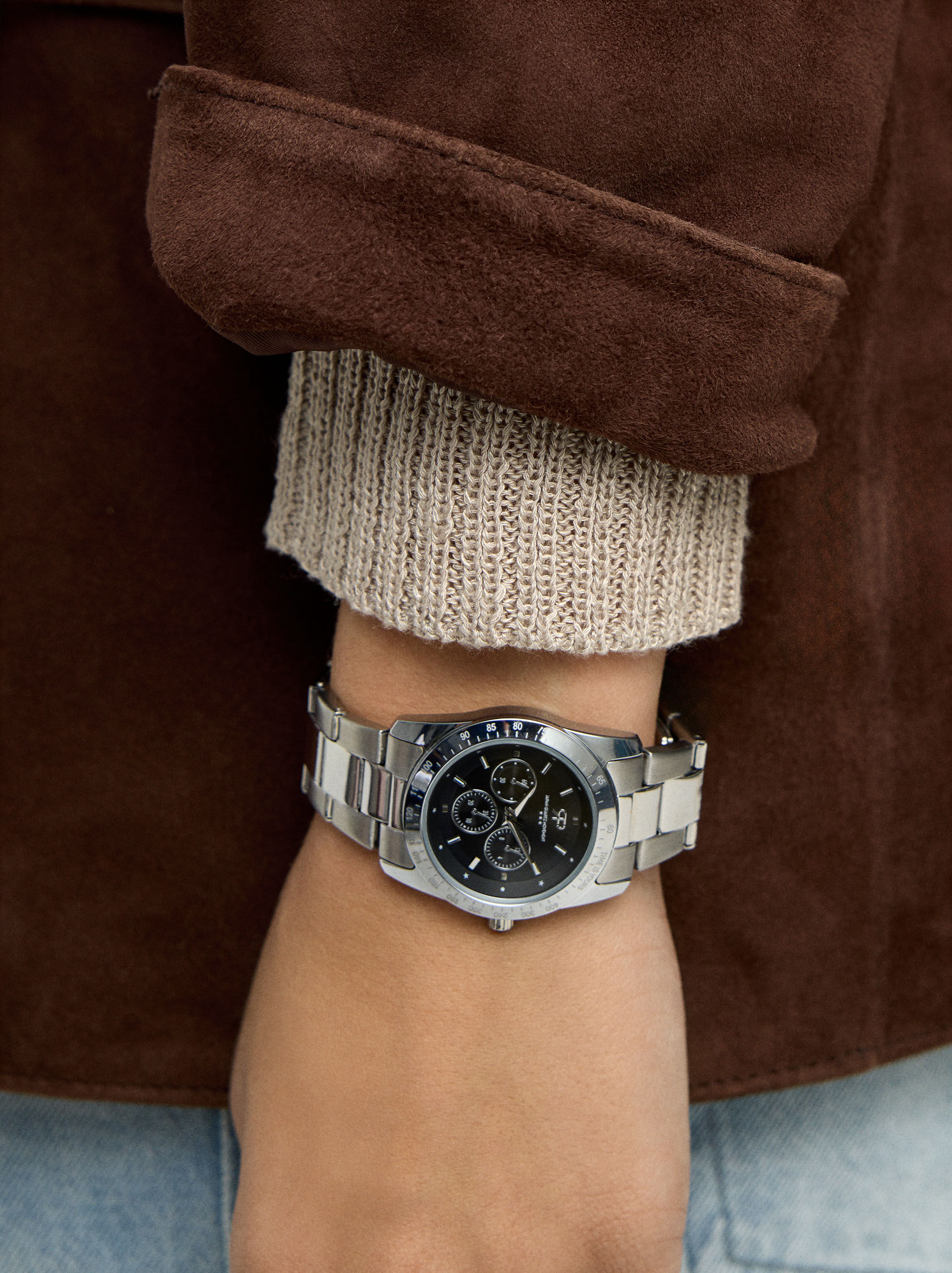 Montre ronde avec bracelet en acier inoxydable