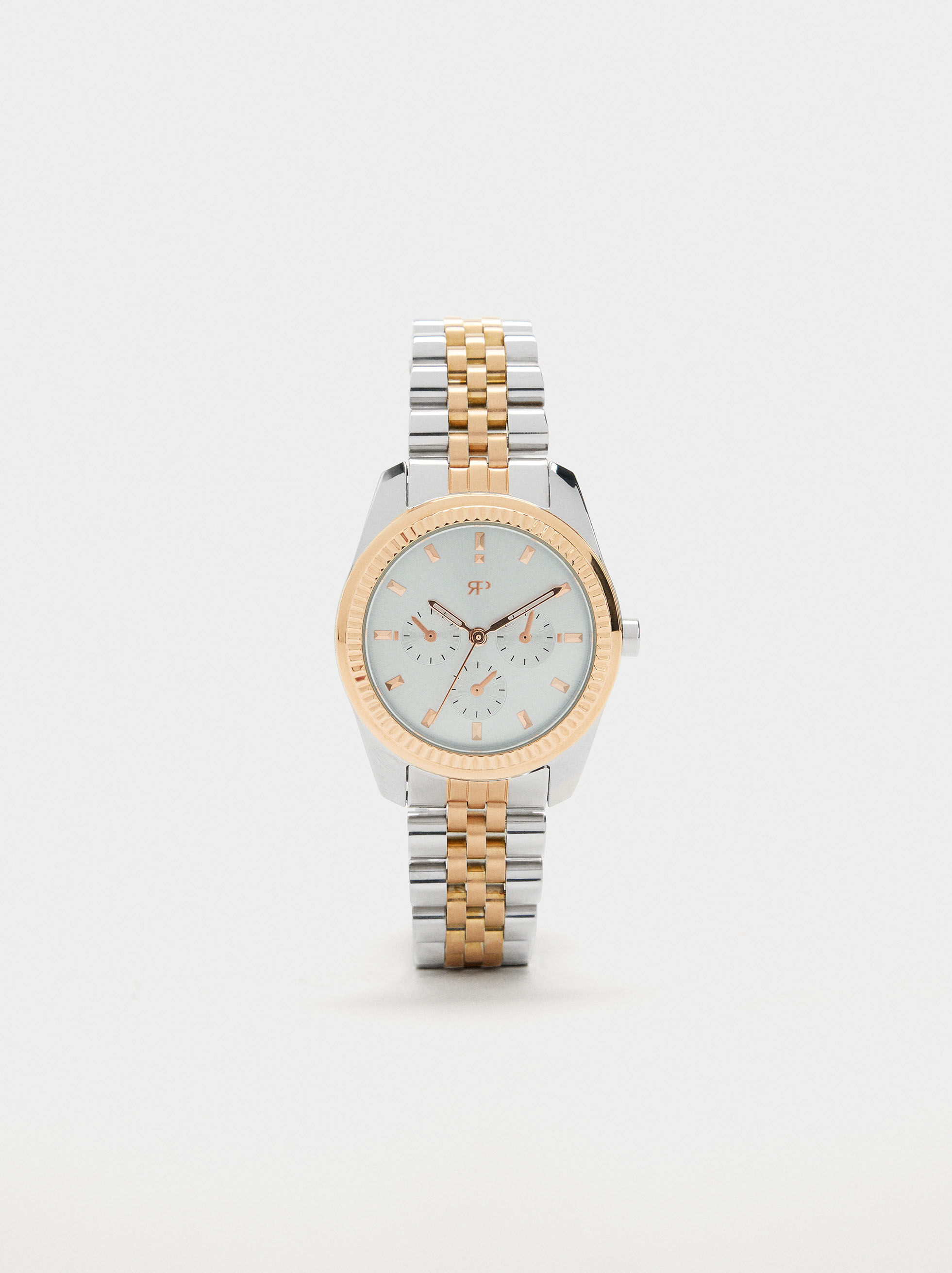 Montre ronde bicolor bracelet en acier