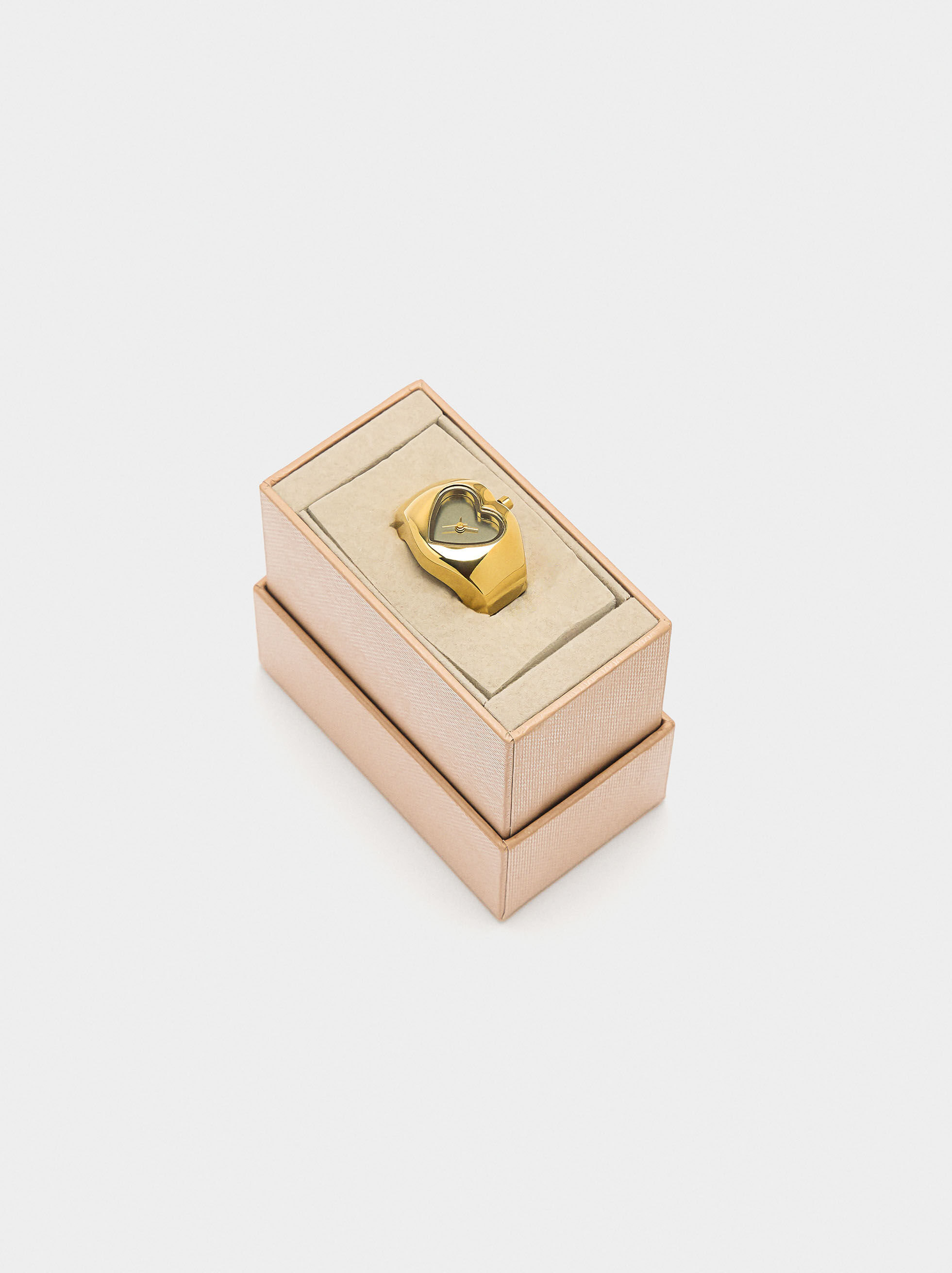 Bague horloge cœur doré - acier inoxydable