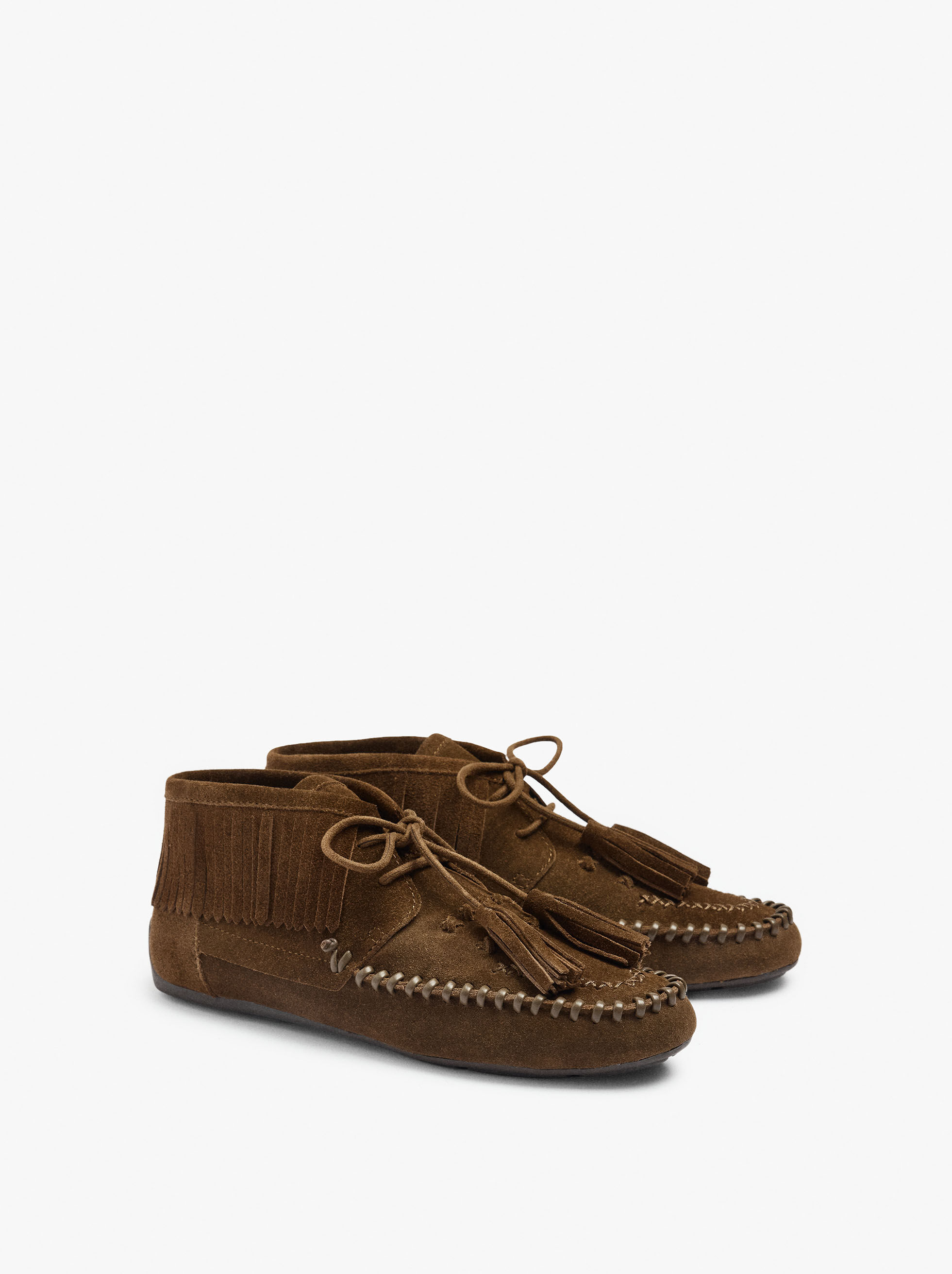 Bottines en cuir lisse à franges