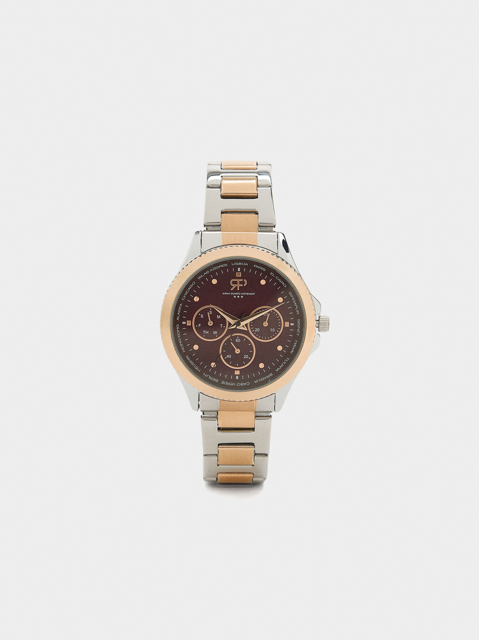 Montre bi couleur avec bracelet en acier inoxydable