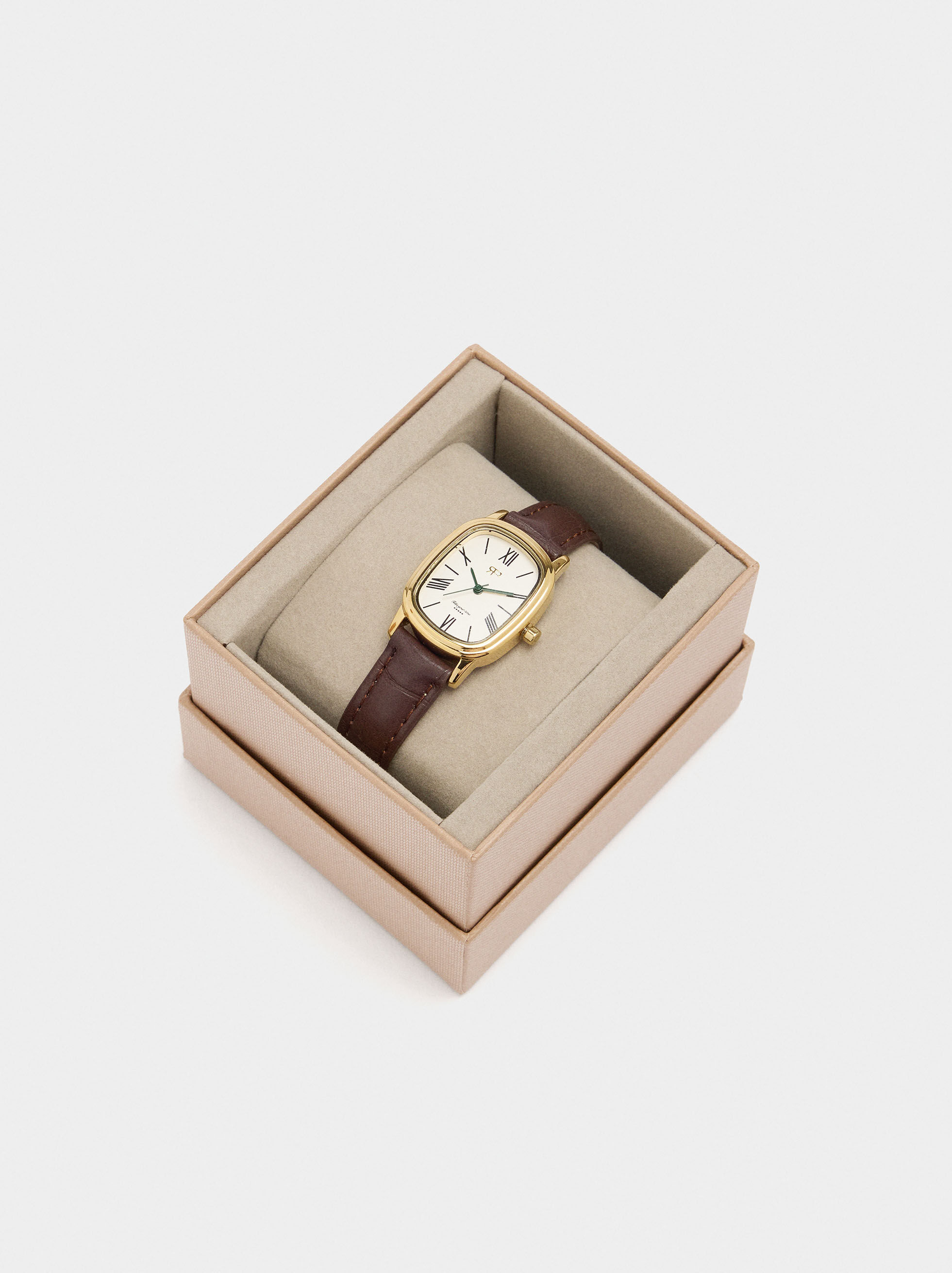 Montre rectangulaire avec bracelet effet cuir