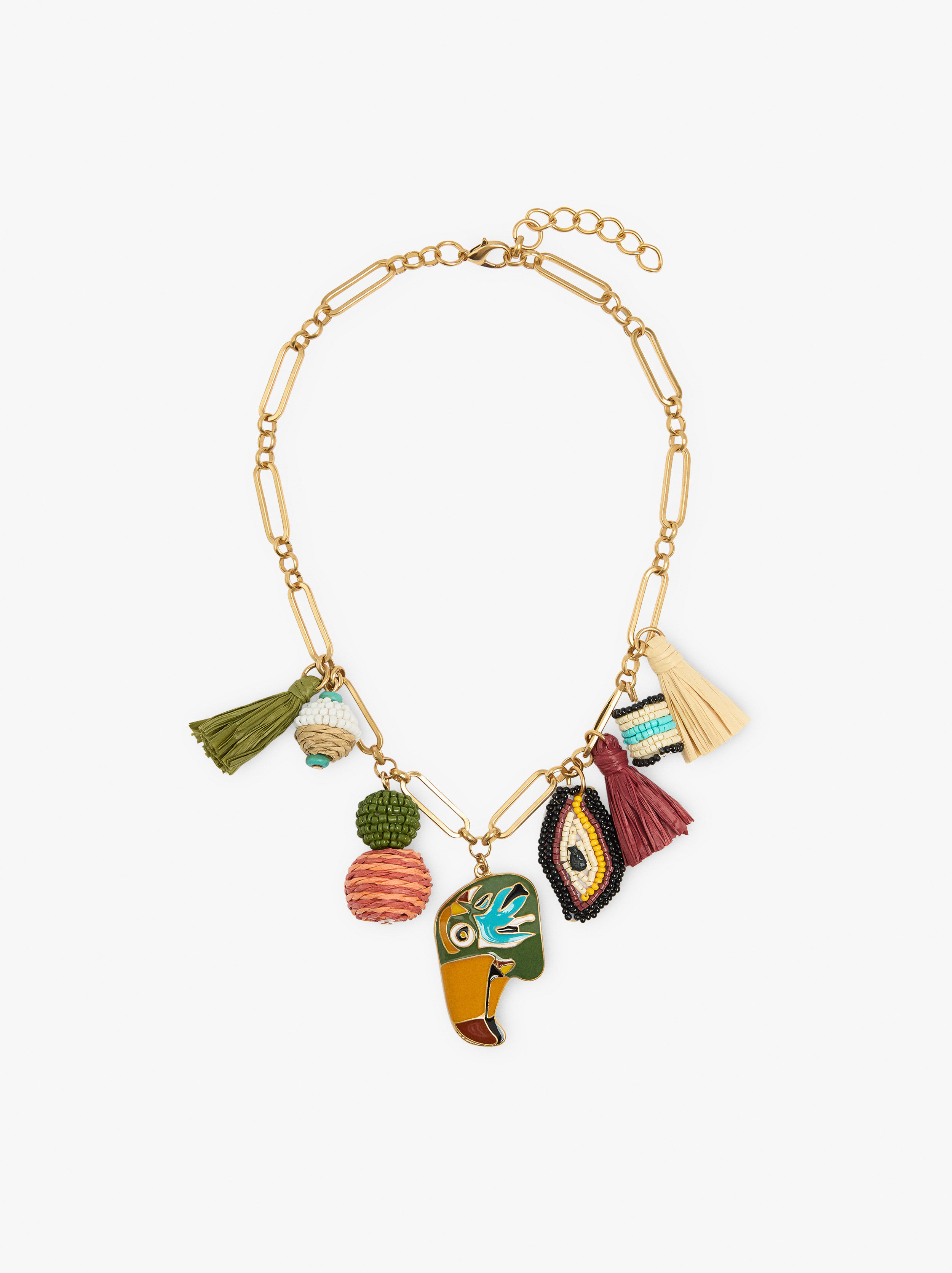 Collier de maillons avec breloques en paille et perles