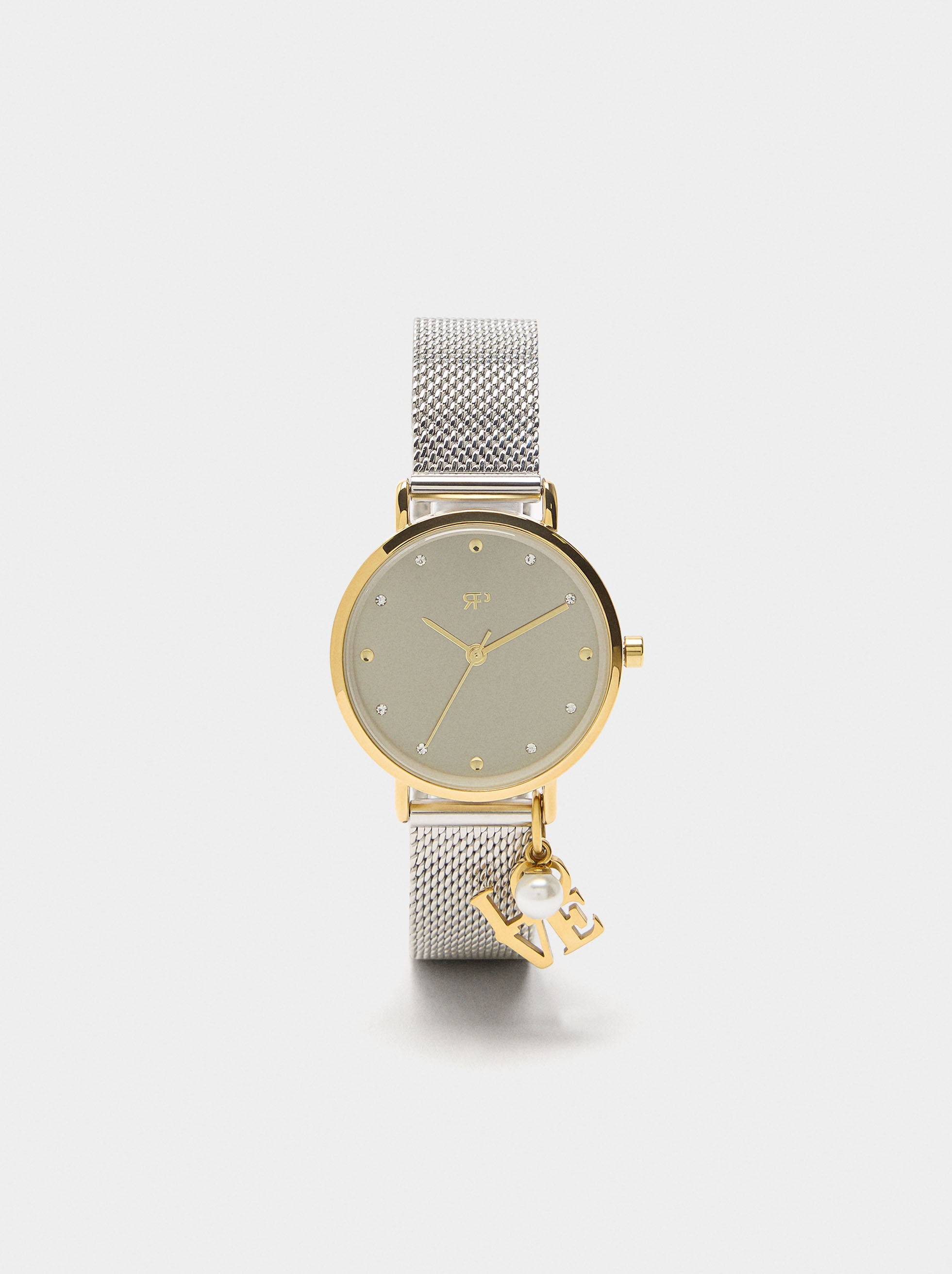 Montre bicouleur avec bracelet métallique et charm
