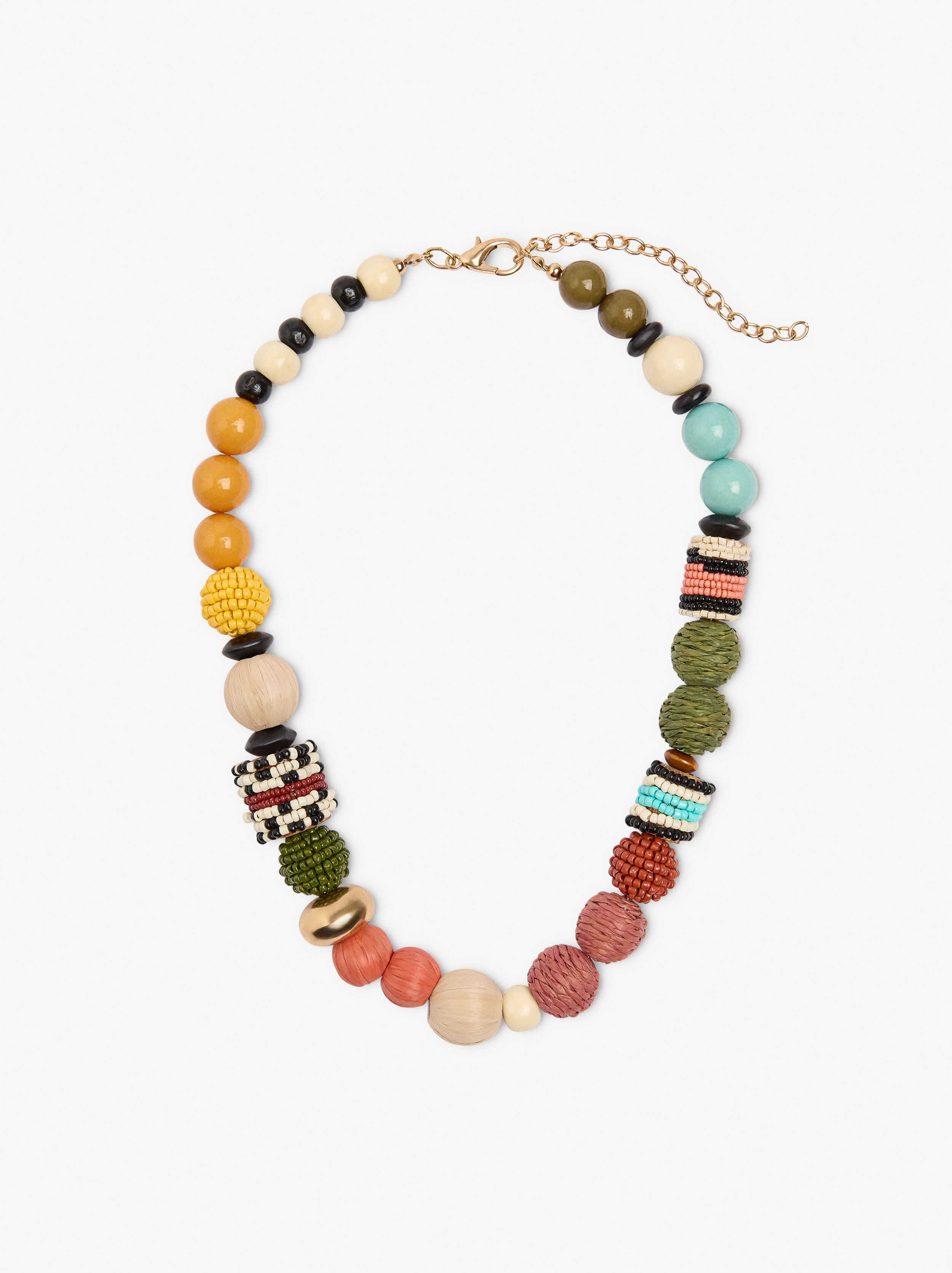 Collier multicolore avec perles de paille et de bois