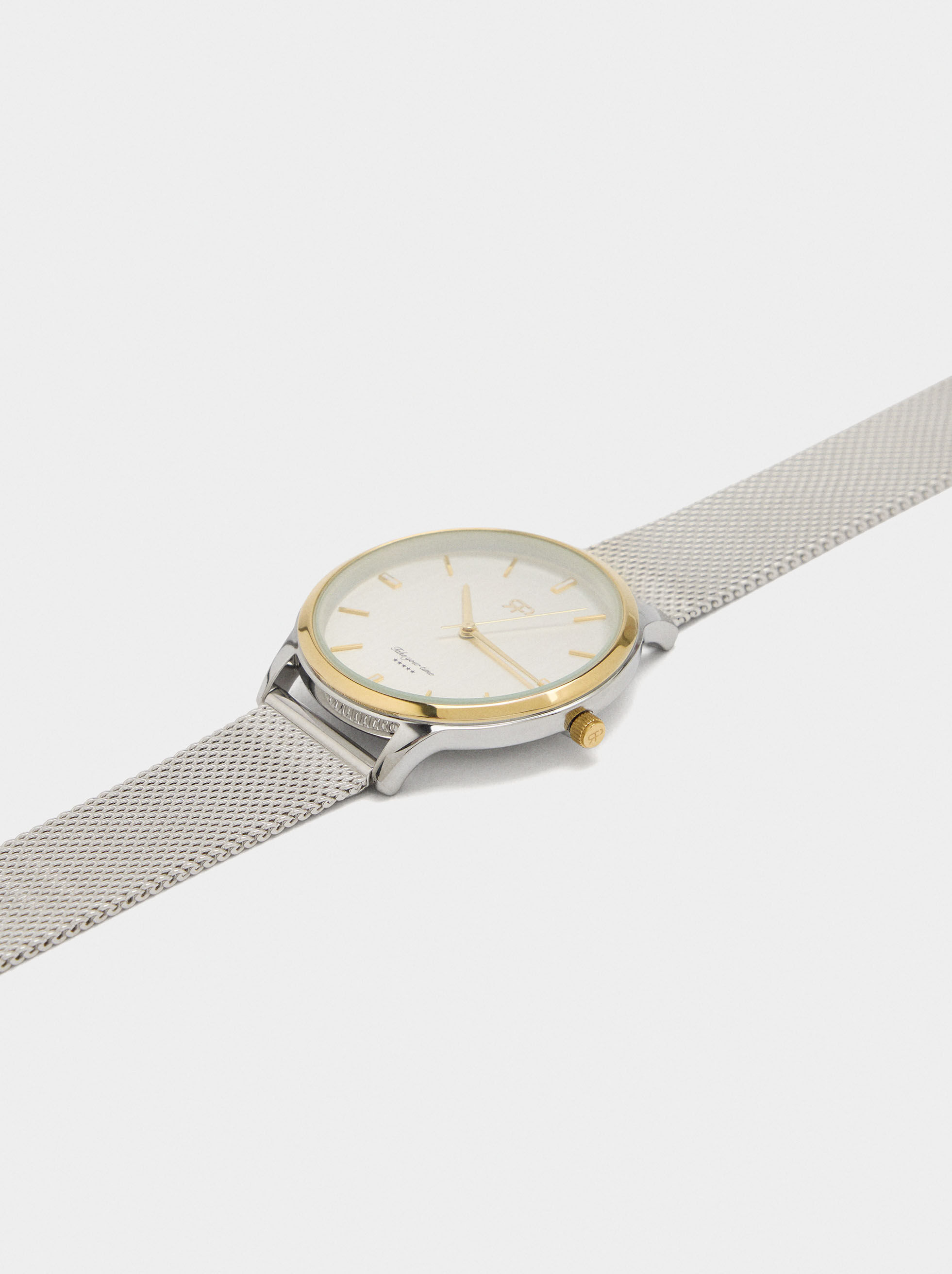 Montre bicouleur avec bracelet en maille métallique inoxydable