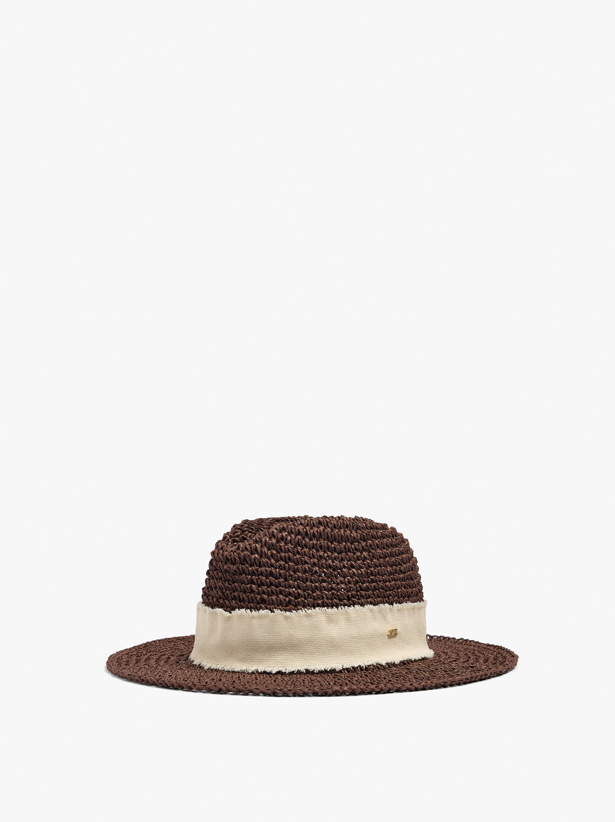 Chapeau effet paille avec bande en tissu