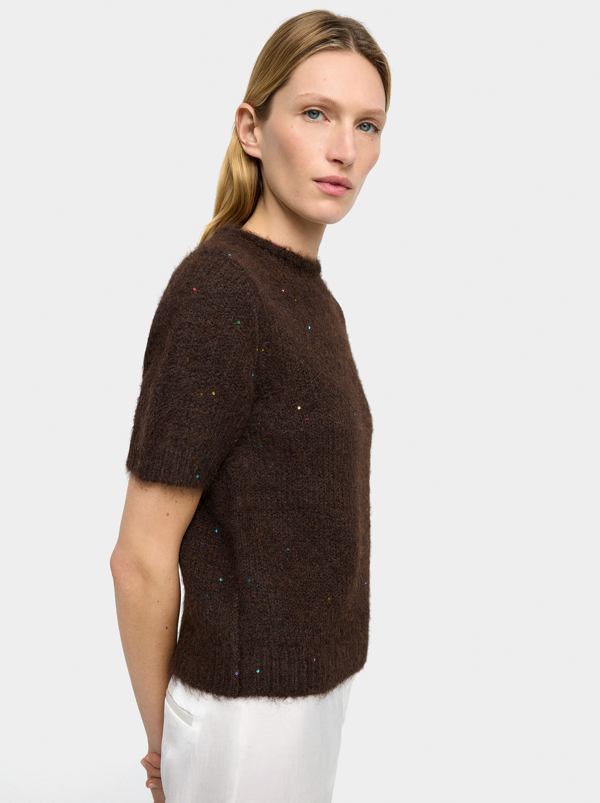 T-shirt en maille à manches courtes strass