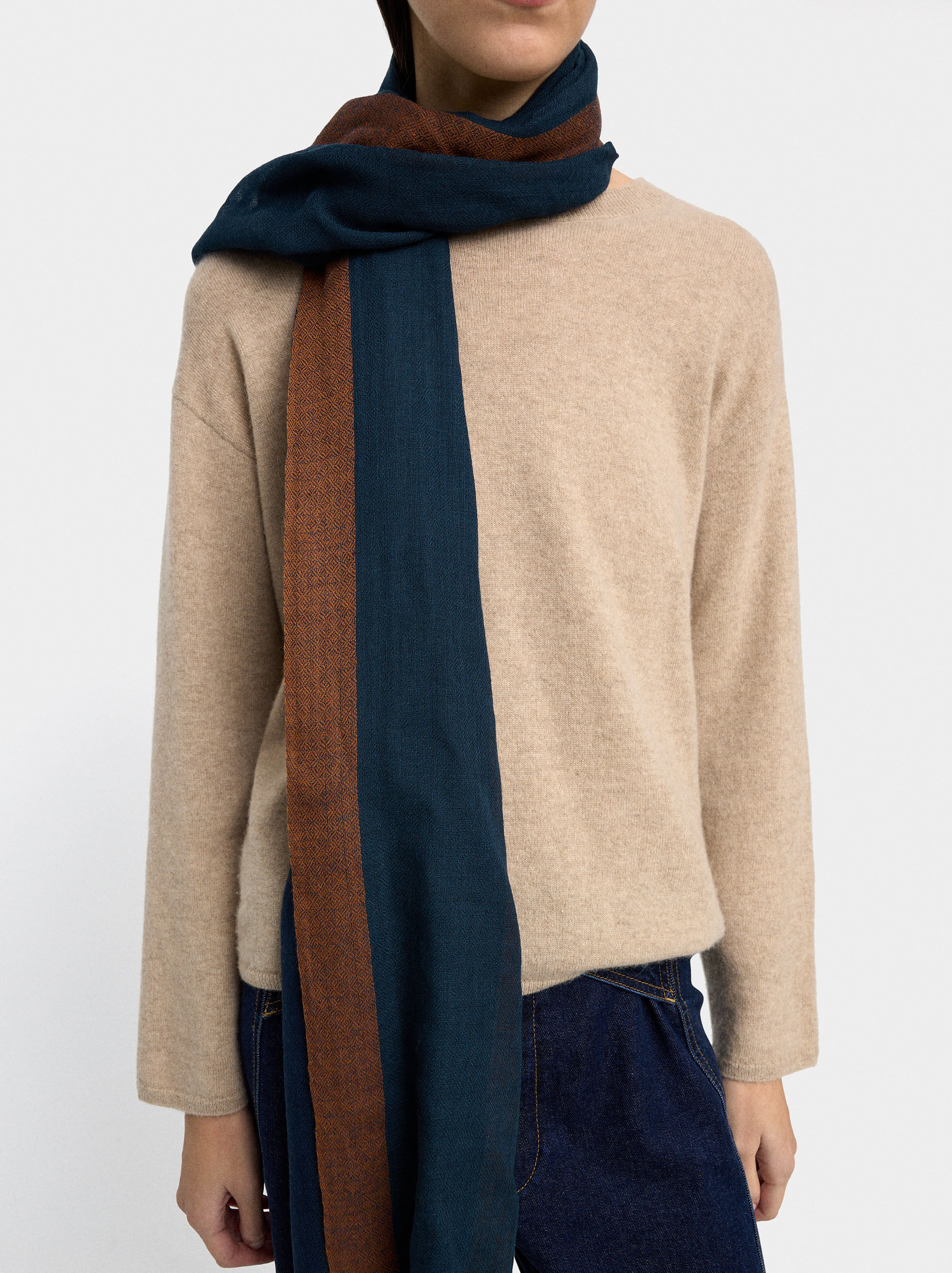 Pashmina à rayures 100 % laine